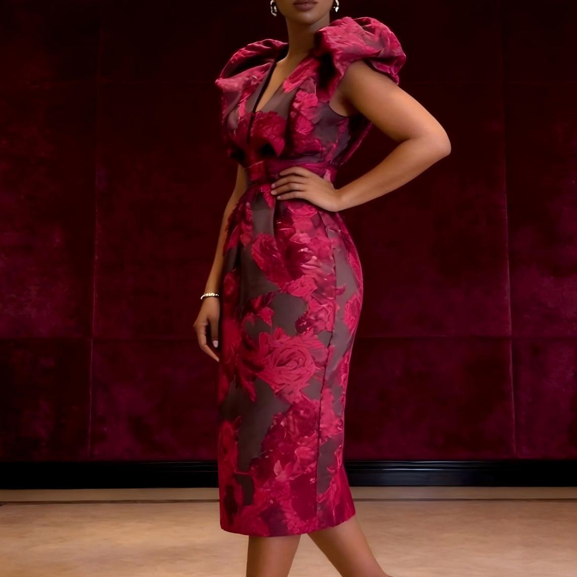 QMANSHA Plus Size Burgundy Flo - đánh giá và giá Midi Dress